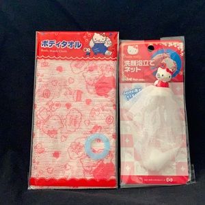 Hello Kitty bath set cloth and puff from Japan NWT